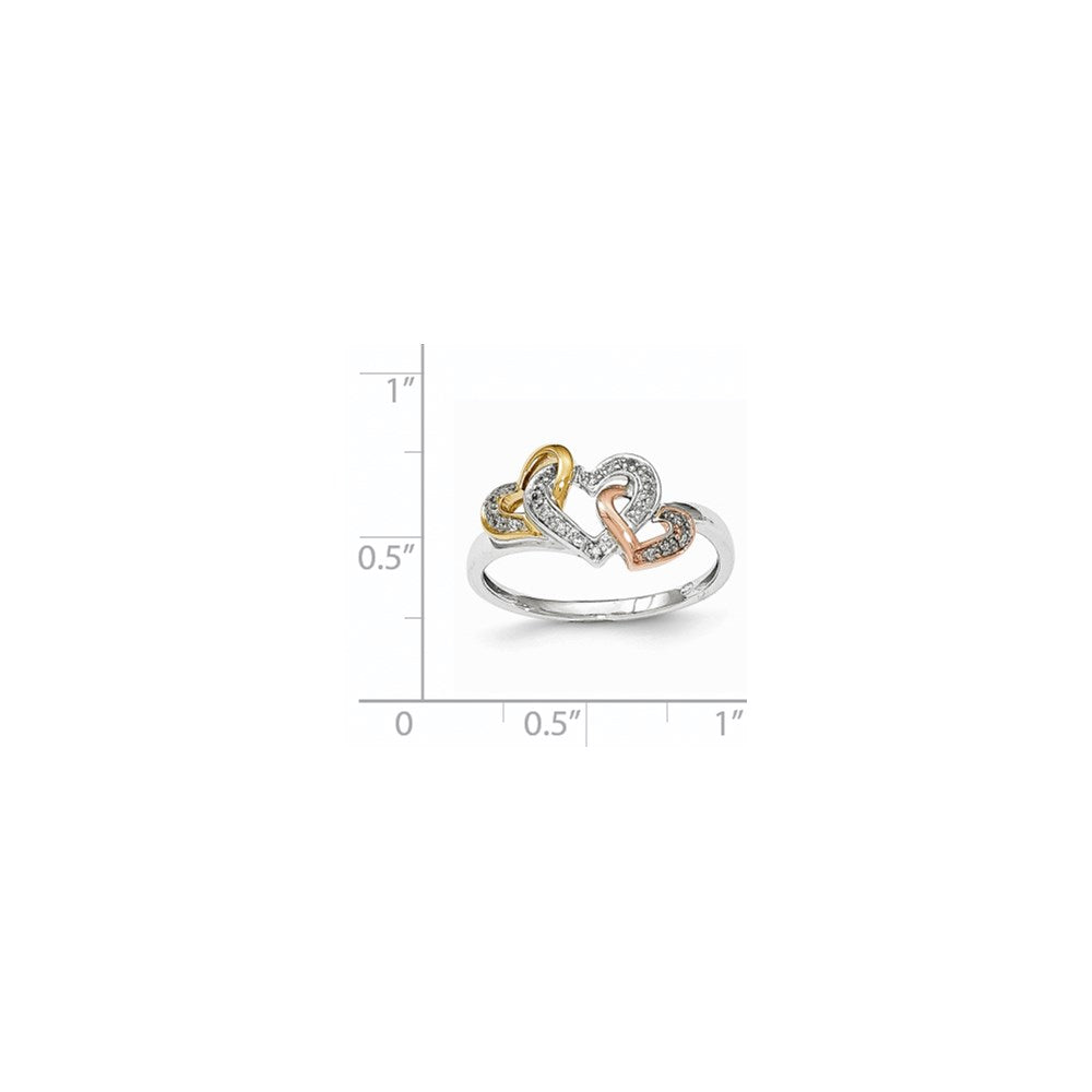 14K Yellow Gold Tri-color Real Diamond Heart Ring