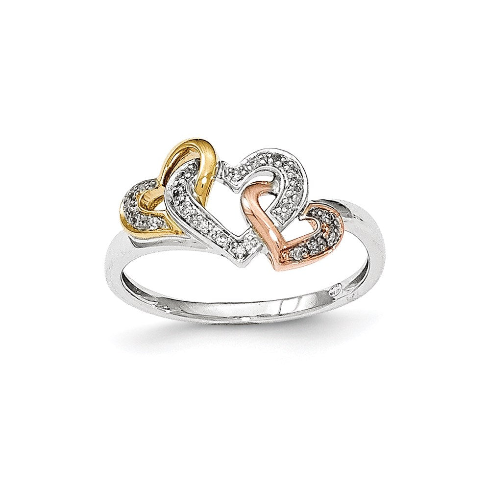 14K Yellow Gold Tri-color Real Diamond Heart Ring