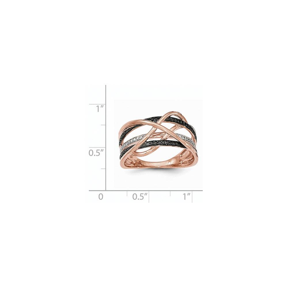 14k Rose Gold Polished 2 Blk Diamond/Diamond Band Ring