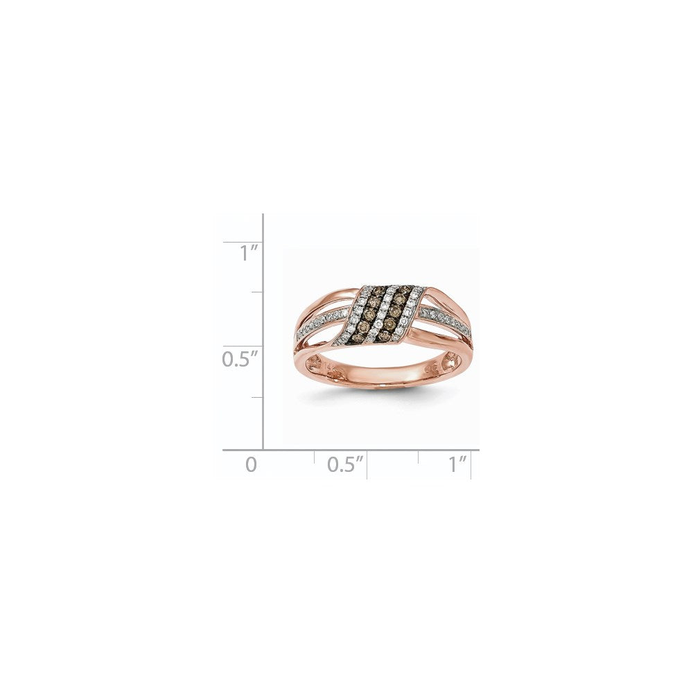 14k Rose Gold White & Brown Real Diamond Ring