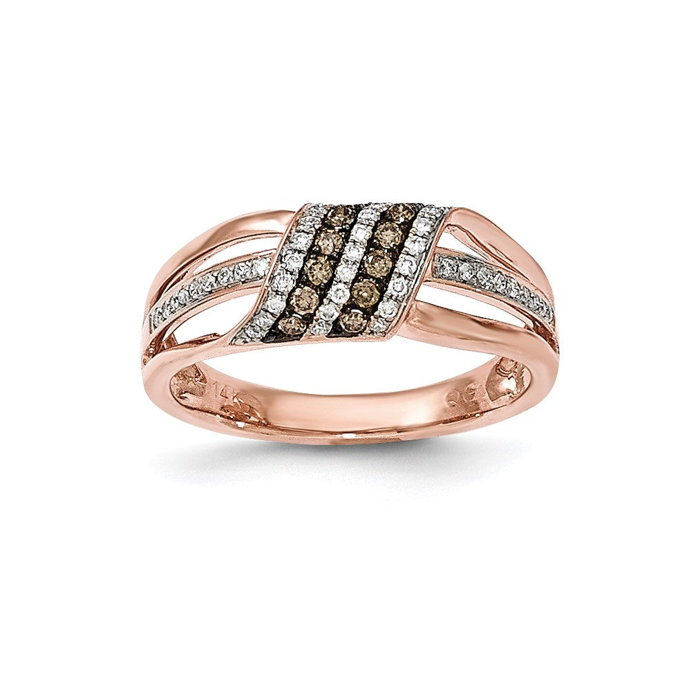 14k Rose Gold White & Brown Real Diamond Ring