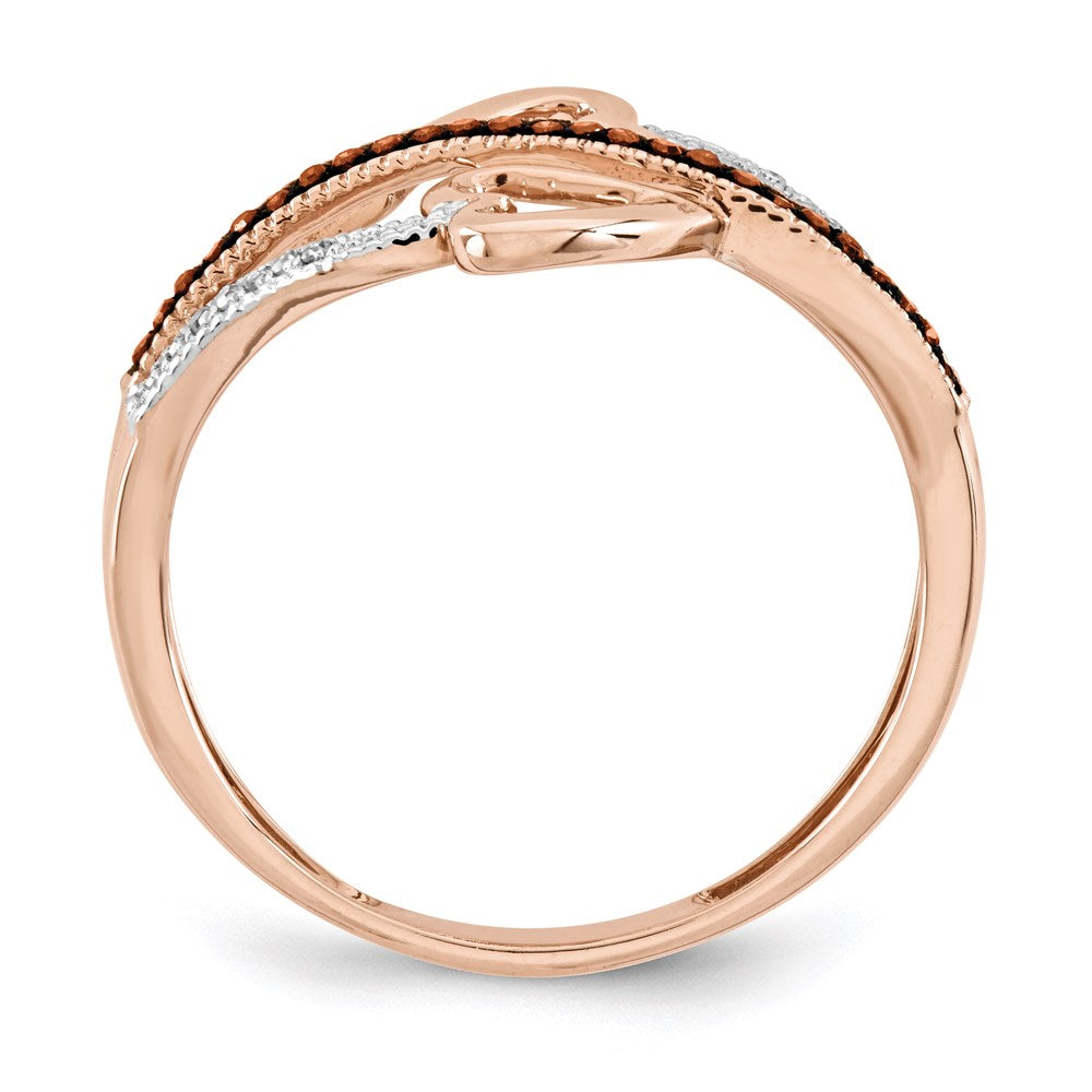 14K Rose Gold Red & White Real Diamond Heart Ring