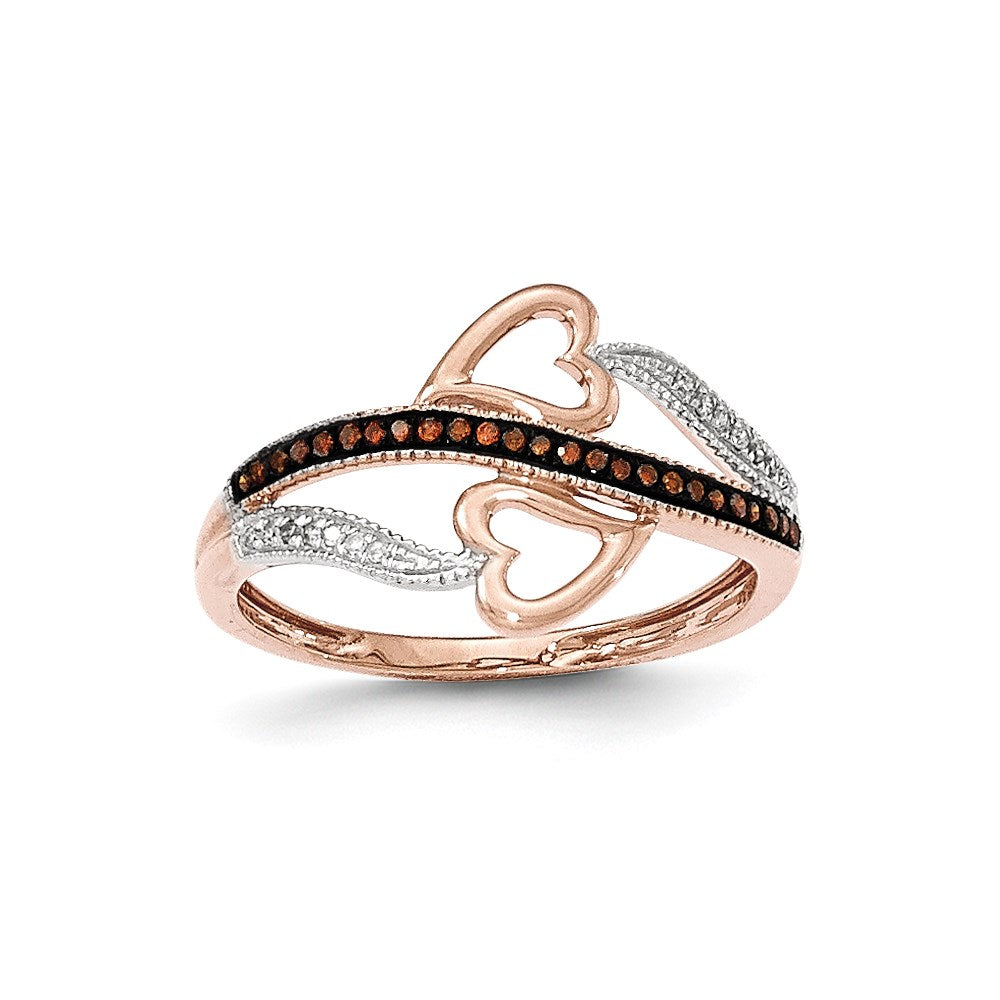 14K Rose Gold Red & White Real Diamond Heart Ring