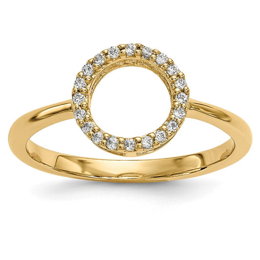 14K Yellow Gold Real Diamond Open Circle Ring