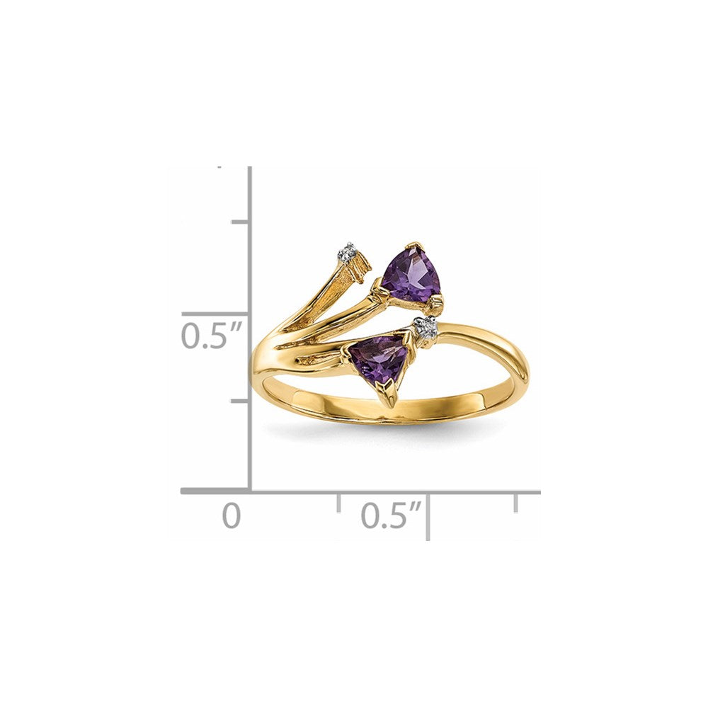 14K Gold w/ Real Diamond & Amethyst Polished Ring