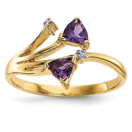 14K Gold w/ Real Diamond & Amethyst Polished Ring