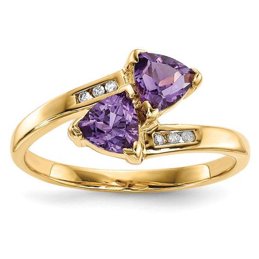 14K Gold w/ Real Diamond & Amethyst Polished Ring