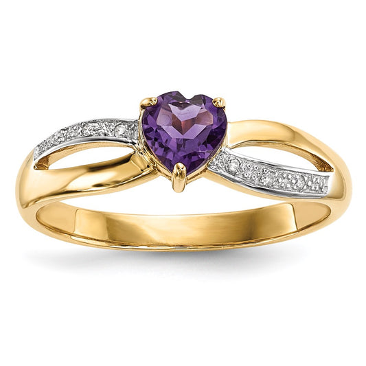 14K Gold w/ Real Diamond & Amethyst Polished Ring