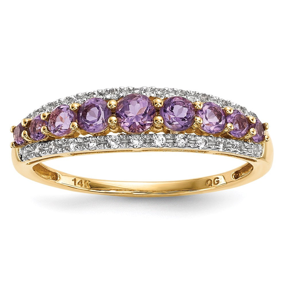 14K Gold w/ Amethyst & White Topaz Polished Ring