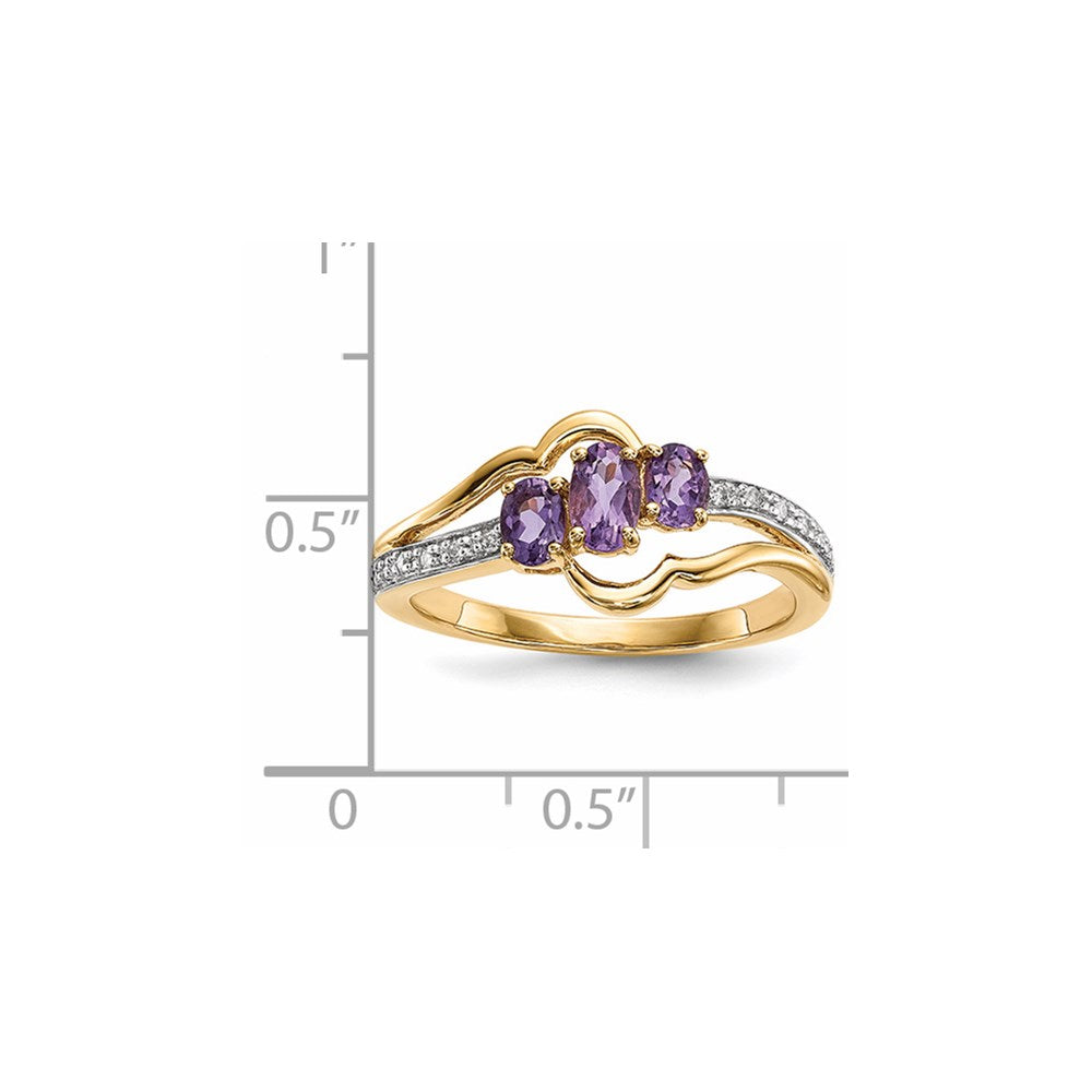 14K Gold w/ Amethyst & Real Diamond Polished Ring