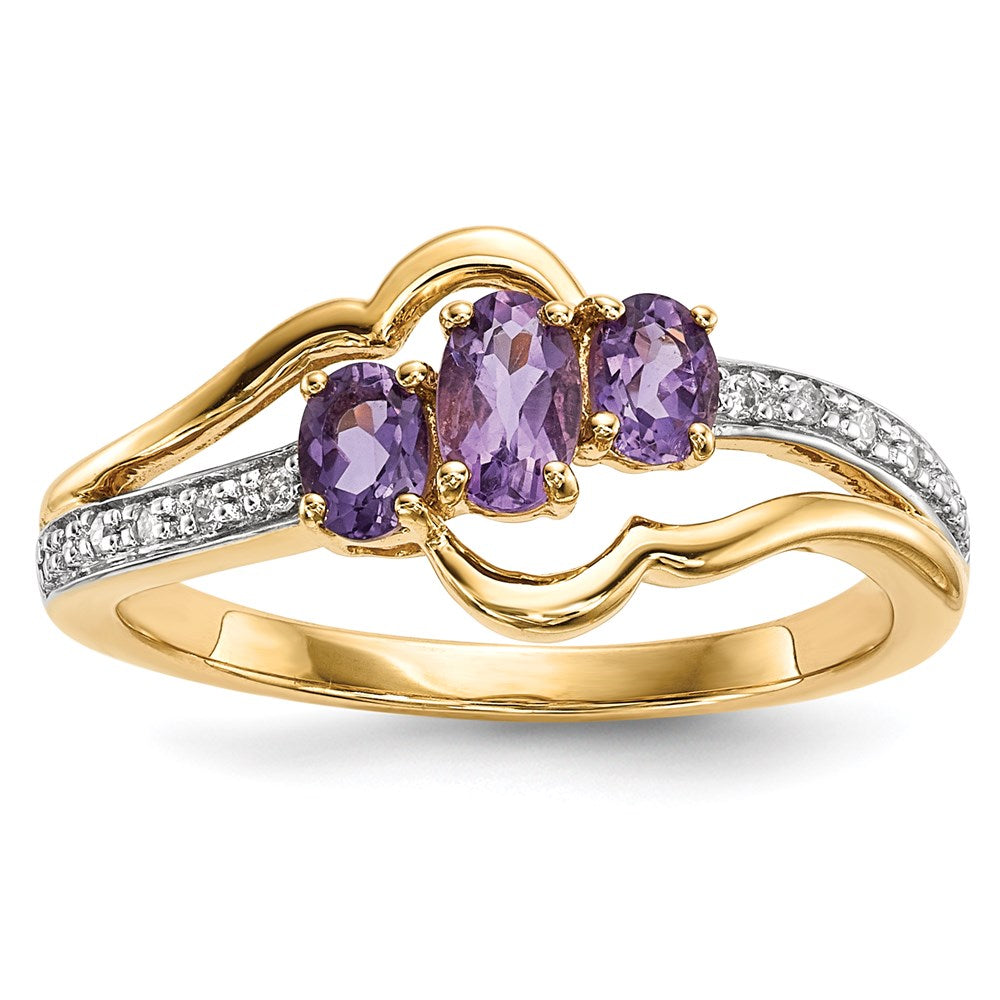 14K Gold w/ Amethyst & Real Diamond Polished Ring