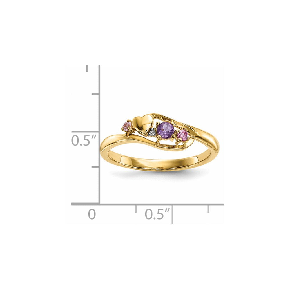 14K Gold w/ Amethyst & Pink Sapphire & Real Diamond Heart Ring