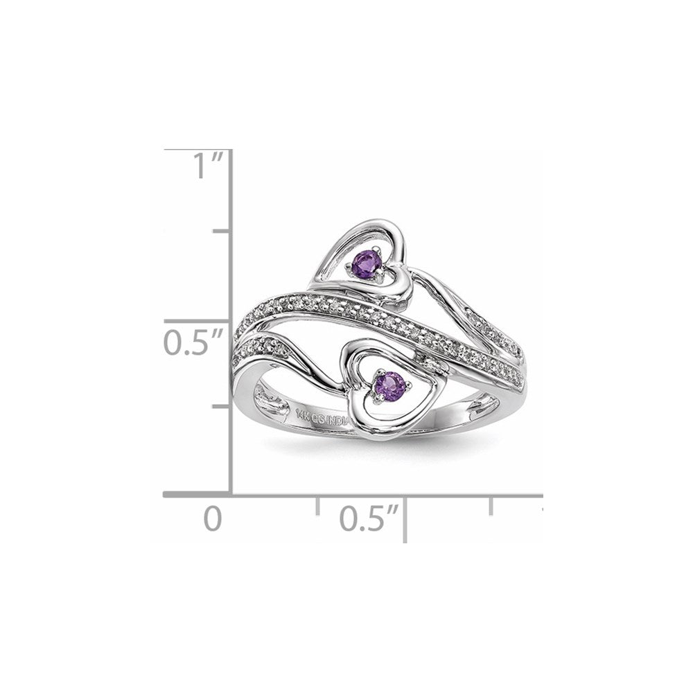 14k White Gold Amethyst Hearts Ring