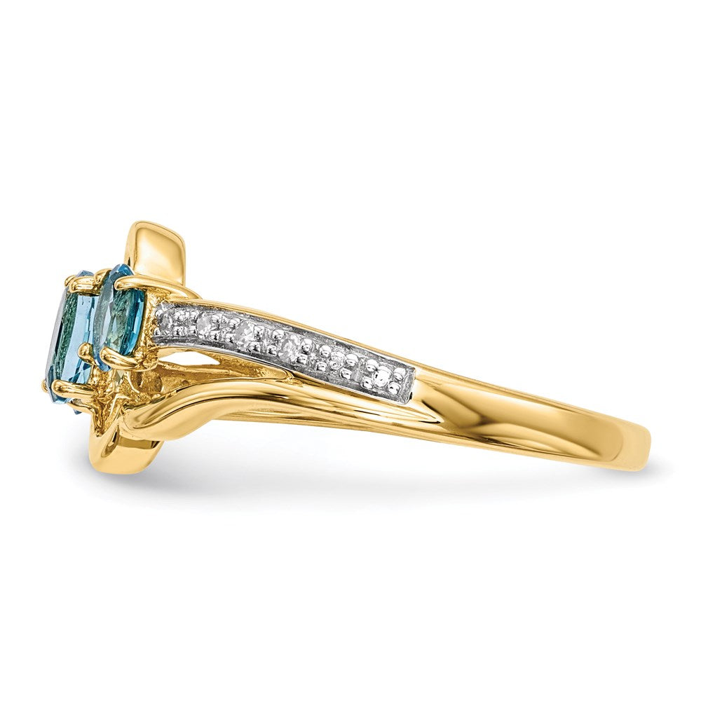 14K Gold w/ L. Swiss Blue Topaz & Real Diamond Polished Ring