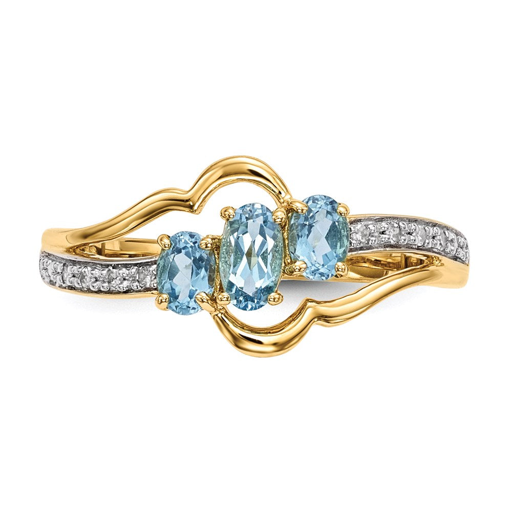 14K Gold w/ L. Swiss Blue Topaz & Real Diamond Polished Ring