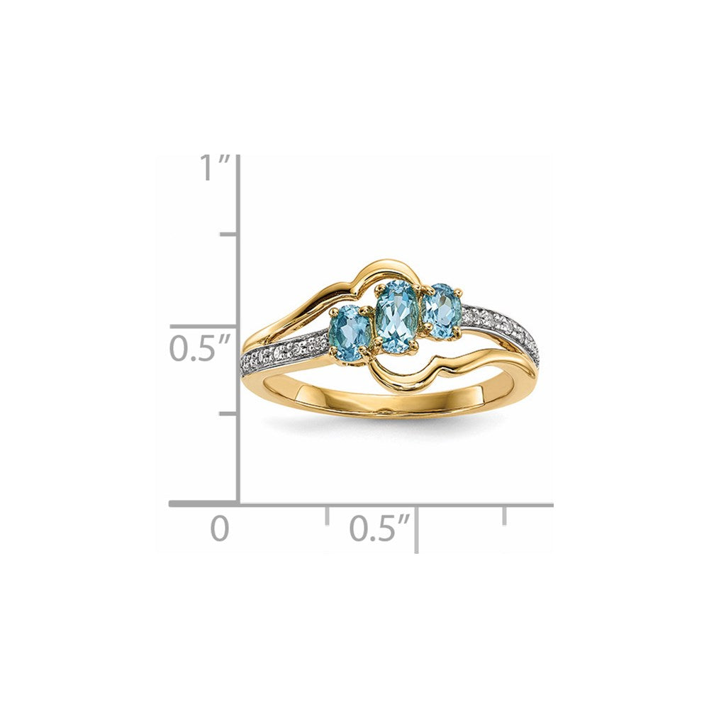 14K Gold w/ L. Swiss Blue Topaz & Real Diamond Polished Ring