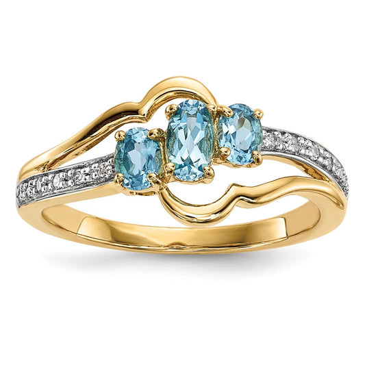 14K Gold w/ L. Swiss Blue Topaz & Real Diamond Polished Ring