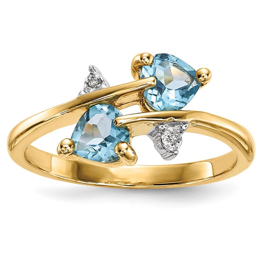 14K Gold w/ Real Diamond & Light Swiss Blue Topaz Ring