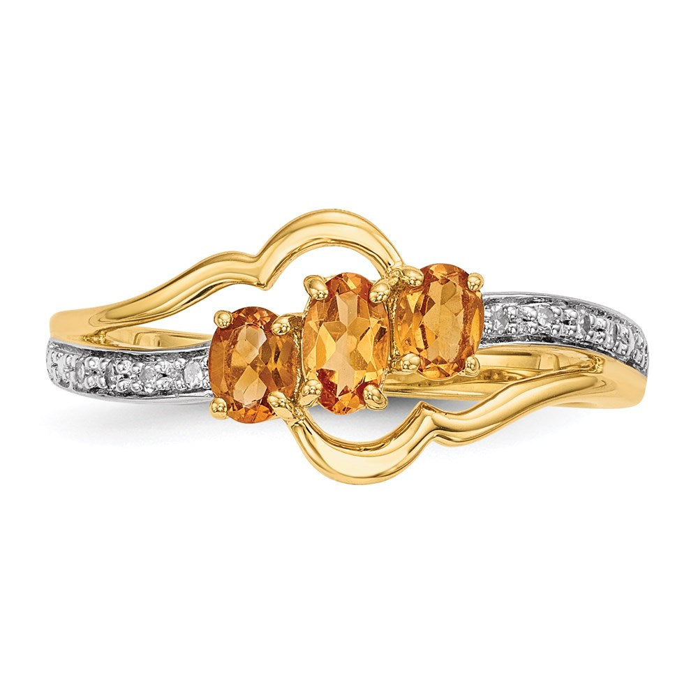 14K Gold w/ Citrine & Real Diamond Polished Ring