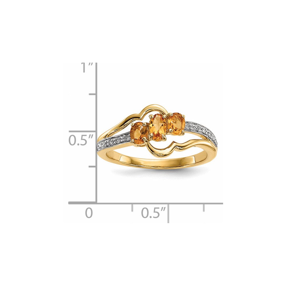 14K Gold w/ Citrine & Real Diamond Polished Ring