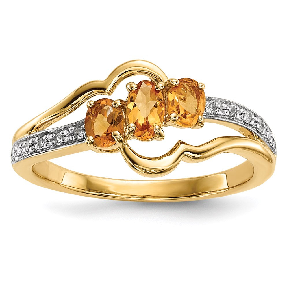 14K Gold w/ Citrine & Real Diamond Polished Ring