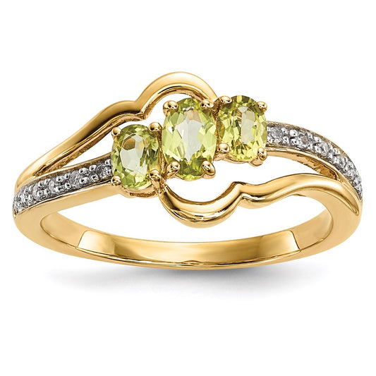 14K Gold w/ Peridot & Real Diamond Polished Ring