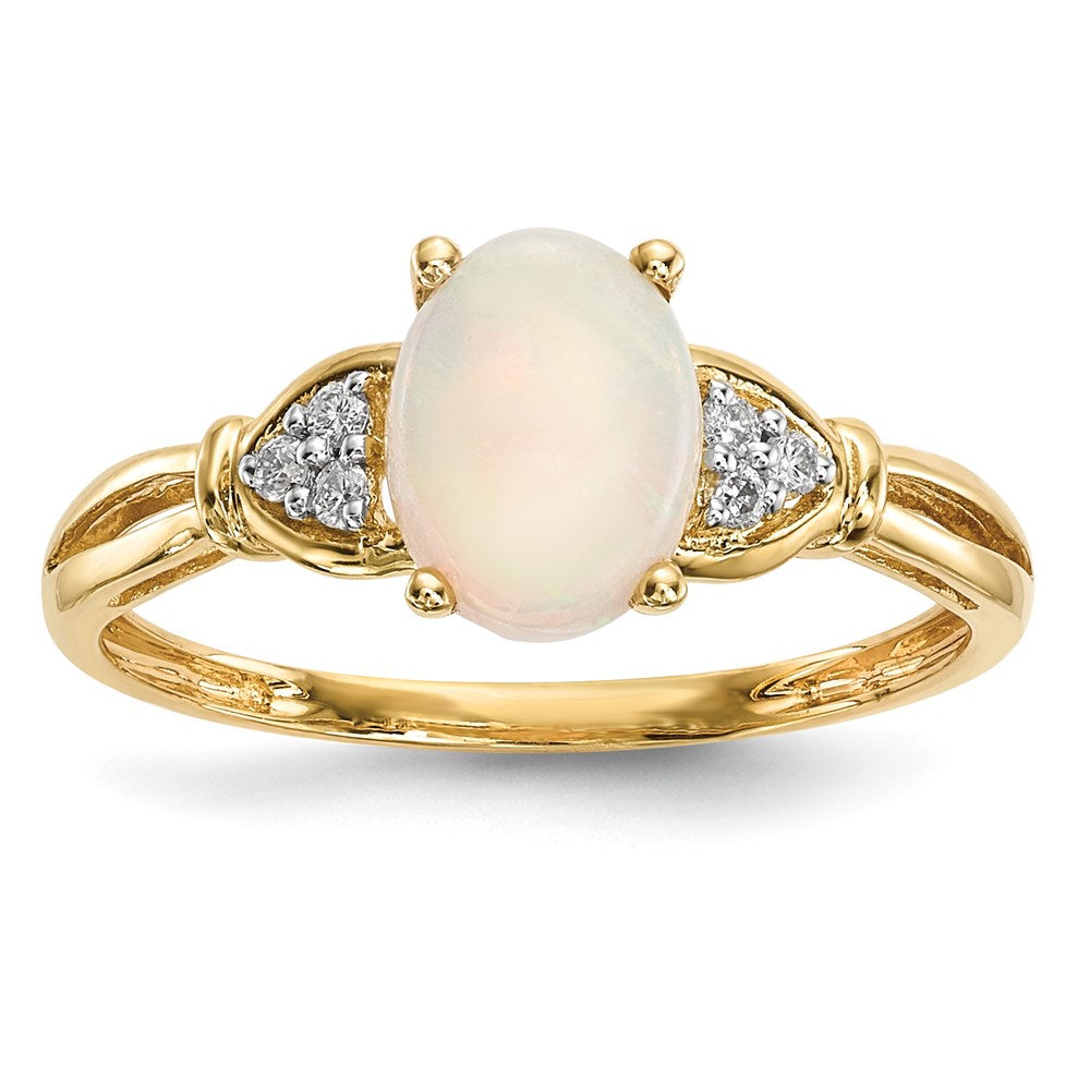 14K Yellow Gold Polished Australian Opal and Real Diamond Ring