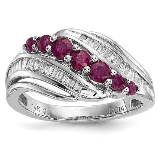 14k White Gold Real Diamond & Ruby Ring