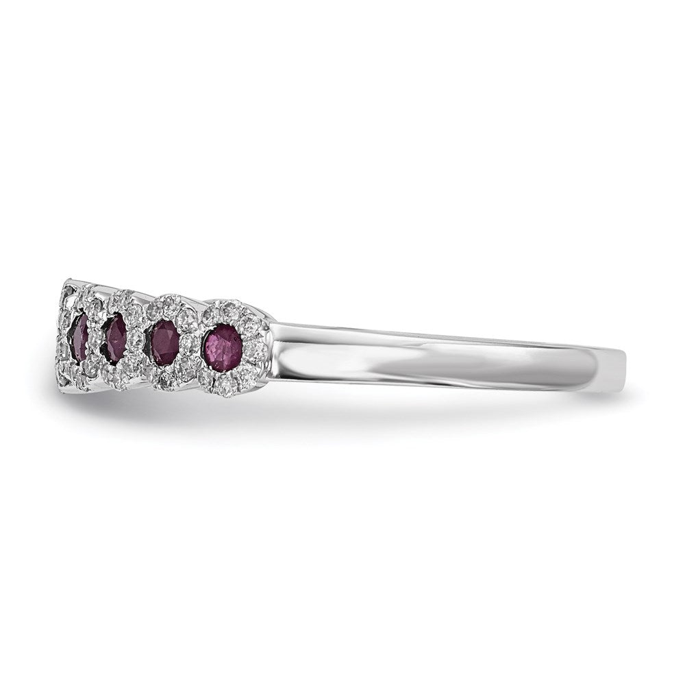 14k White Gold Real Diamond and Ruby Polished Ring