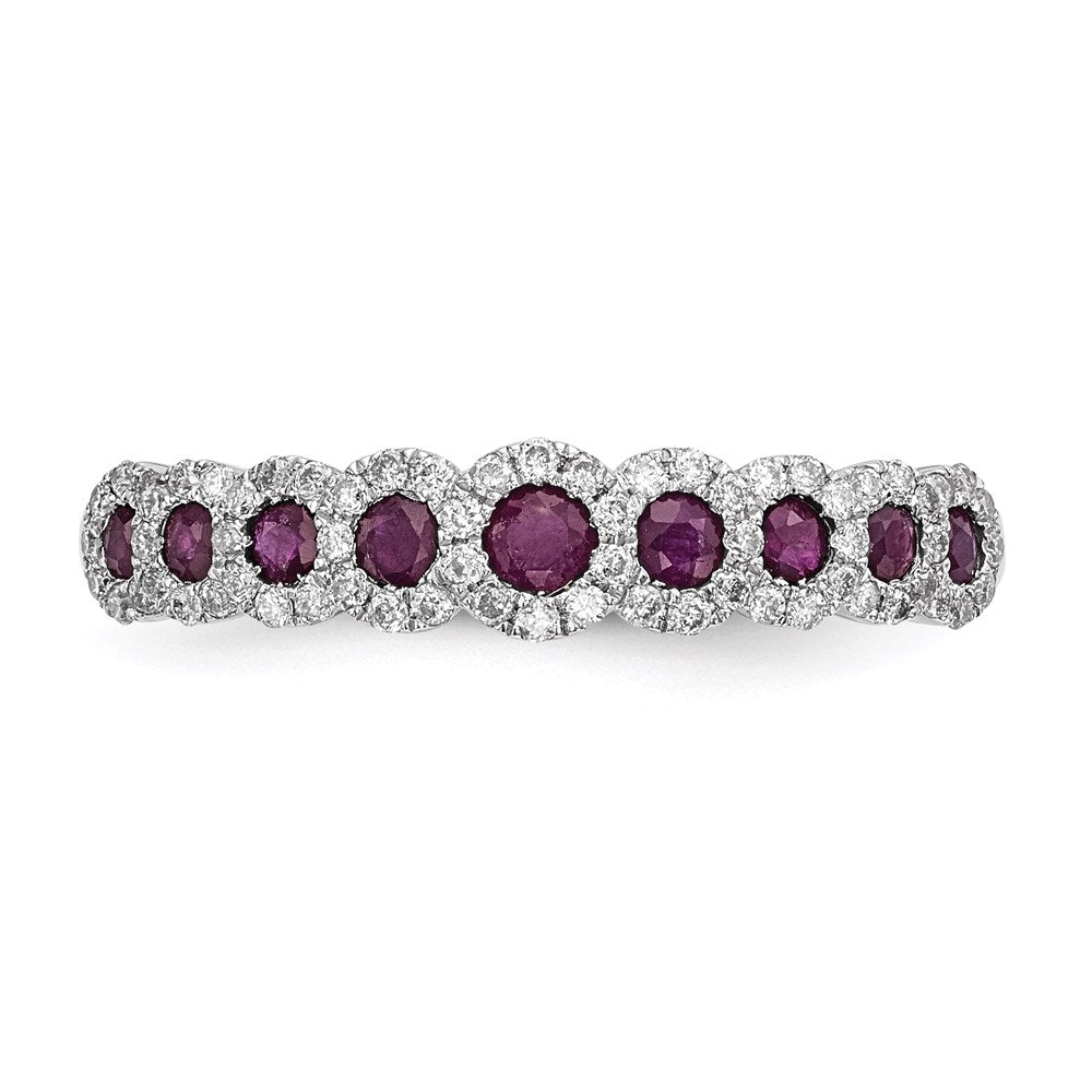 14k White Gold Real Diamond and Ruby Polished Ring