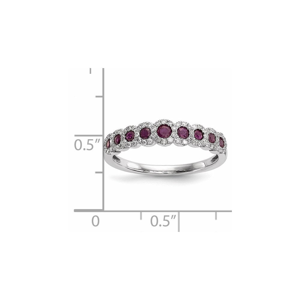 14k White Gold Real Diamond and Ruby Polished Ring