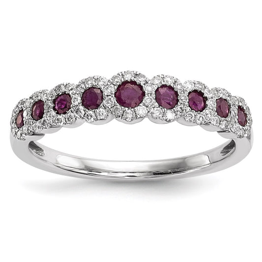 14k White Gold Real Diamond and Ruby Polished Ring