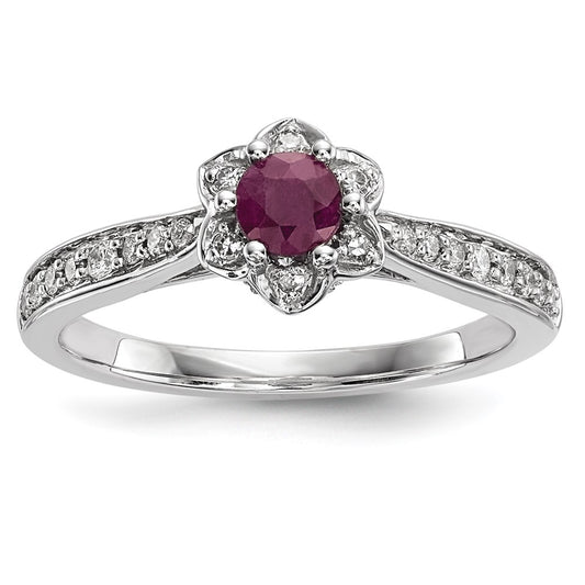 14k White Gold Real Diamond & Ruby Ring