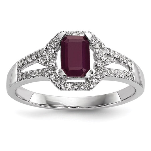 14k White Gold Real Diamond & Ruby Ring