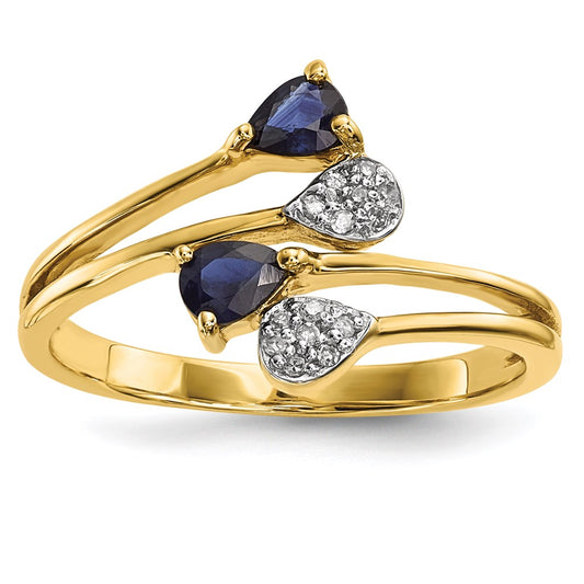 14K Gold w/ Real Diamond & Sapphire Polished Ring