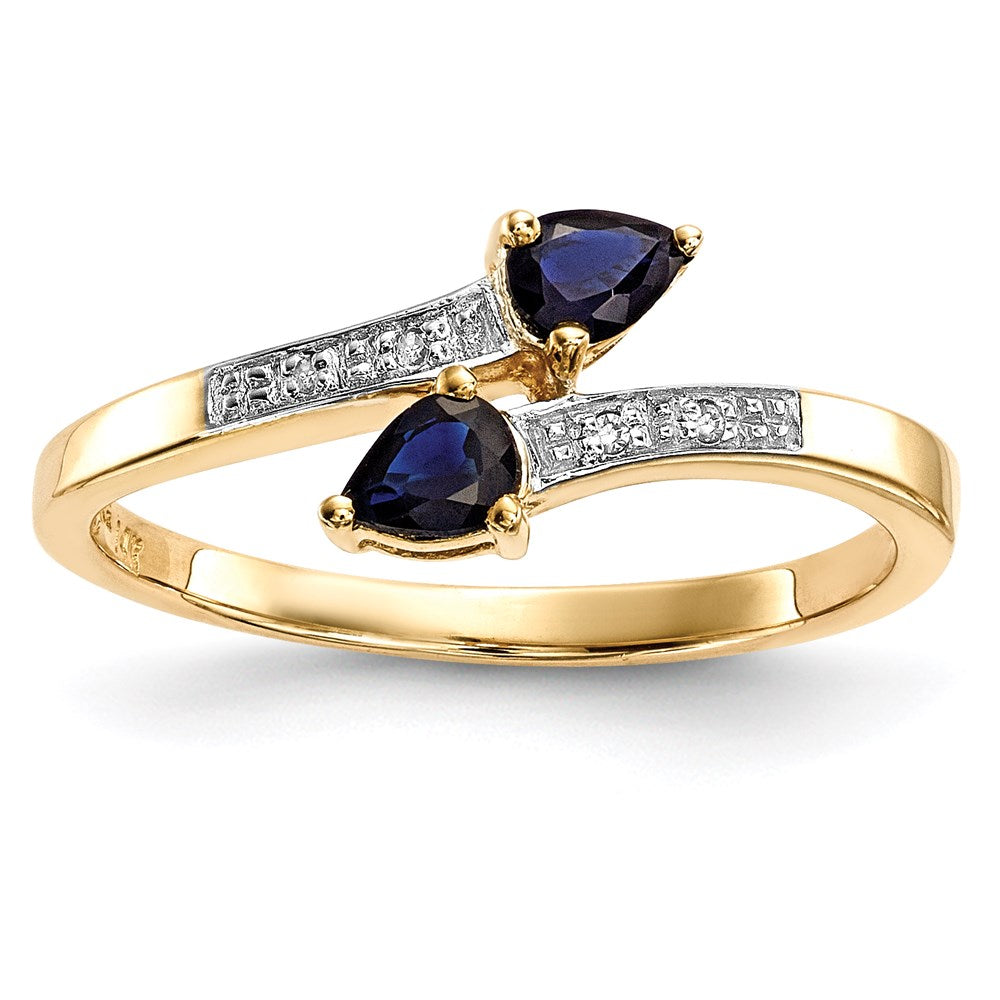 14K Gold w/ Real Diamond & Sapphire Polished Ring