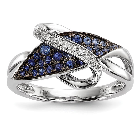 14k White Gold Real Diamond and Blue Sapphire Ring