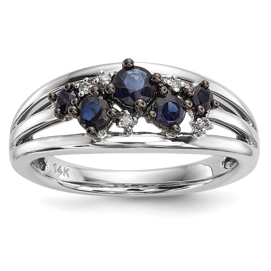 14k White Gold Real Diamond and Sapphire Polished Ring