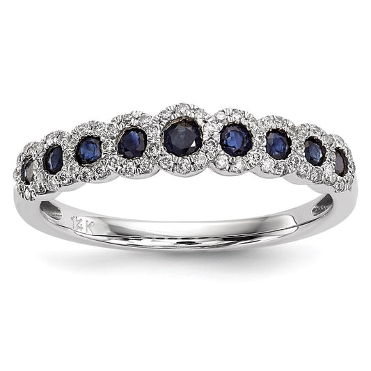 14k White Gold Real Diamond and Sapphire Polished Ring