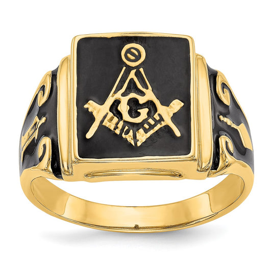 Solid 14k Yellow Gold Men's Masonic Enameled Ring