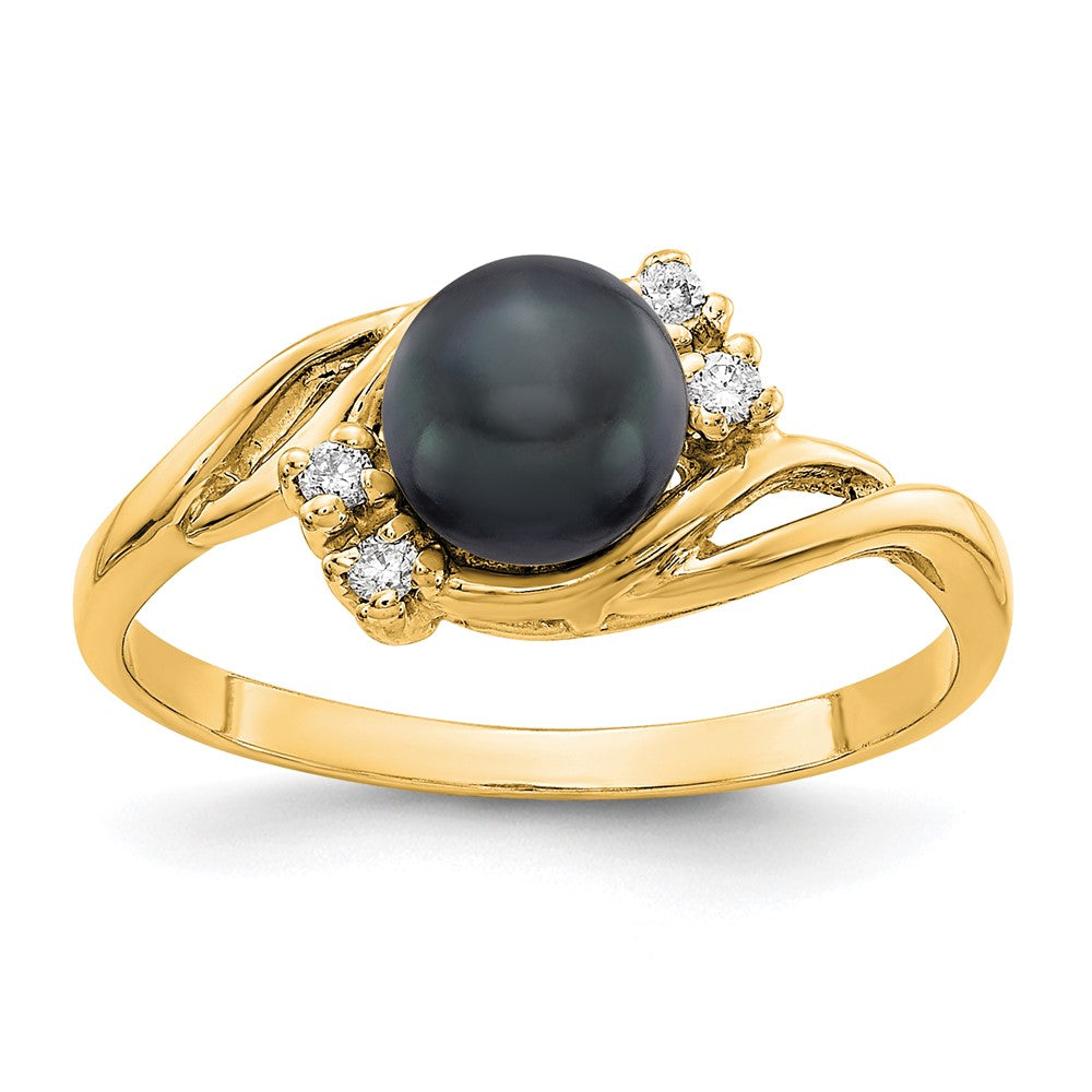 14k Gold 6mm Black FW Cultured Pearl A Real Diamond ring