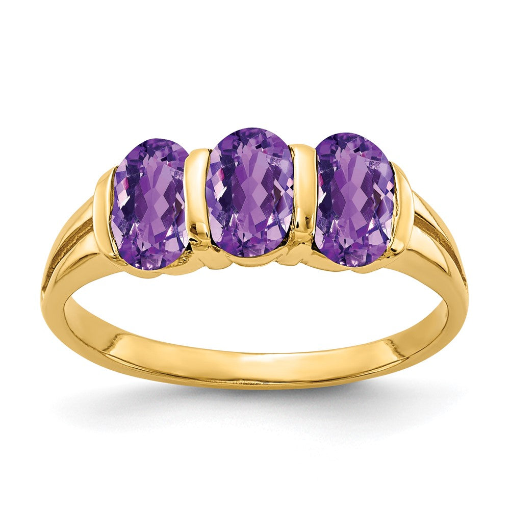 Solid 14k Yellow Gold 6x4mm Oval Simulated Amethyst Ring