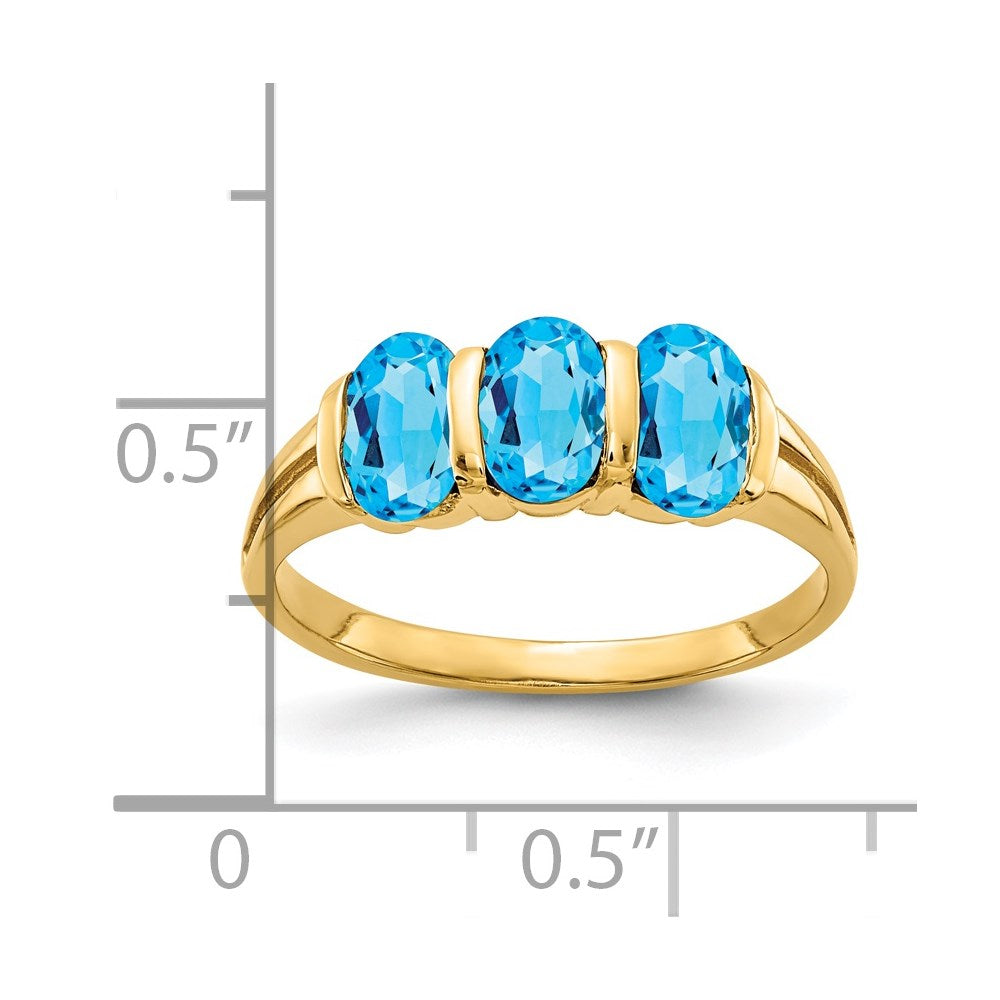 Solid 14k Yellow Gold 6x4mm Oval Simulated Blue Topaz Ring