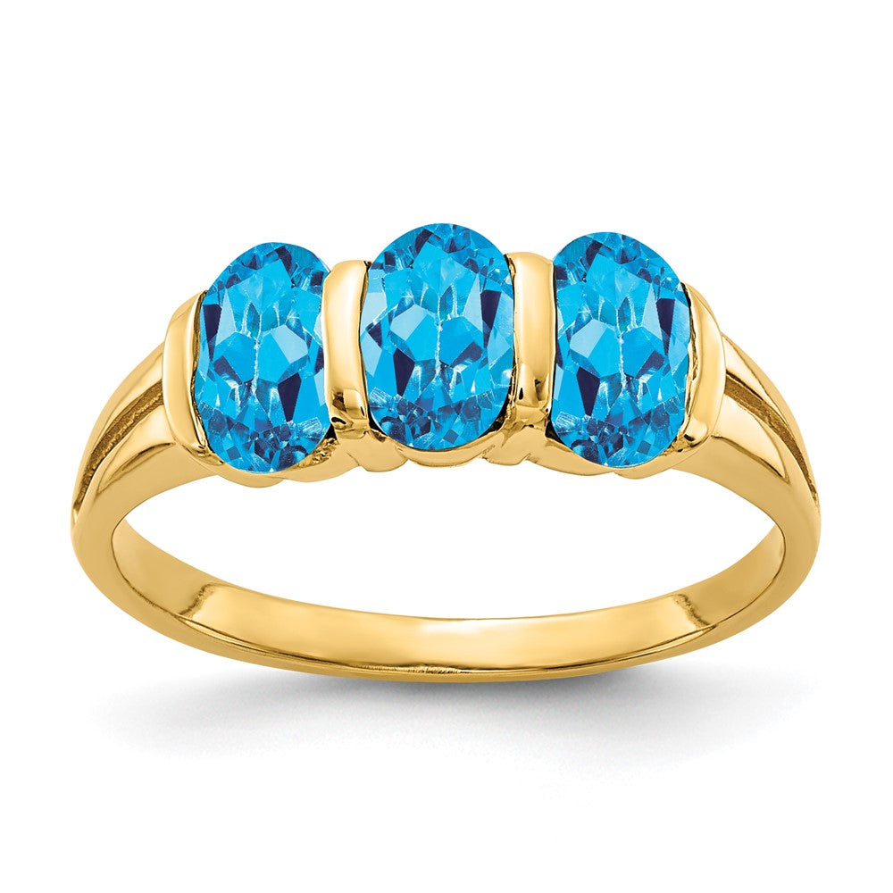 Solid 14k Yellow Gold 6x4mm Oval Simulated Blue Topaz Ring