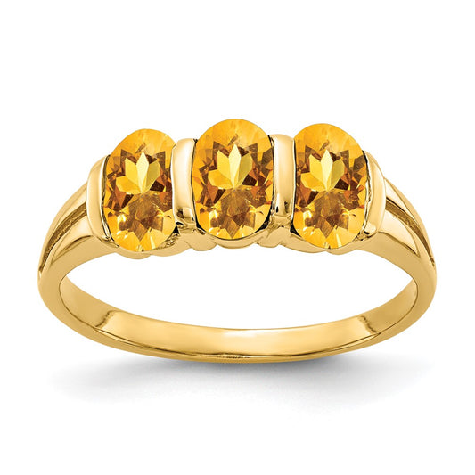 14K Yellow Gold 6x4mm Oval Citrine Checker ring