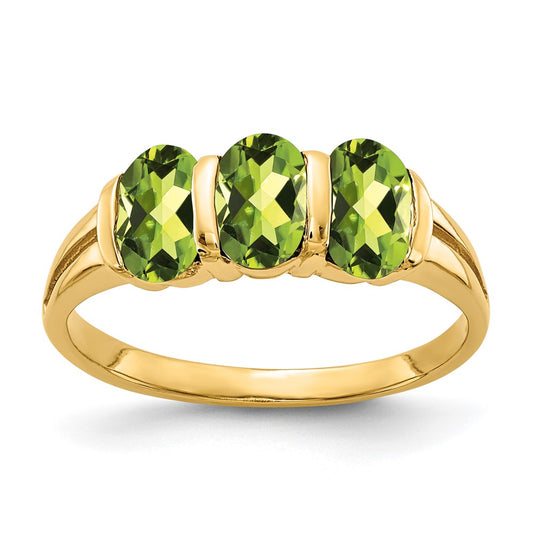 14K Yellow Gold 6x4mm Oval Peridot Checker ring