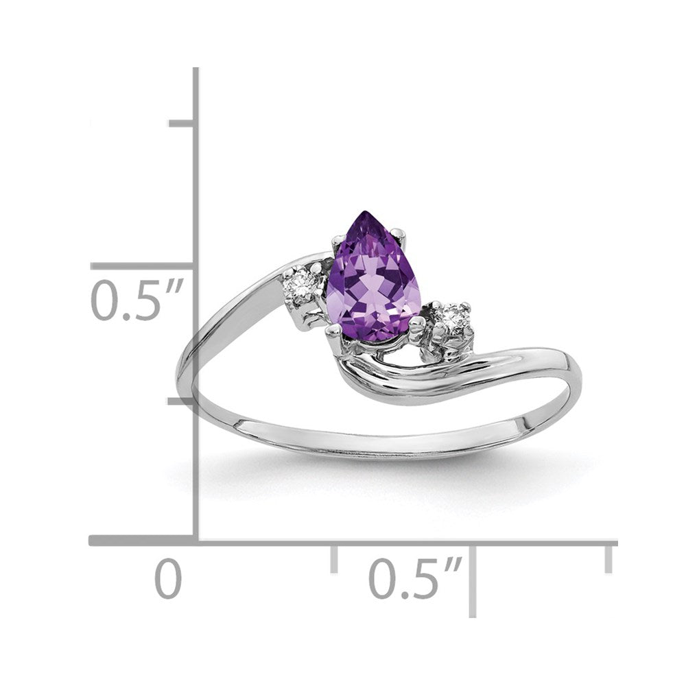 Solid 14k White Gold 6x4mm Pear Simulated Amethyst AA CZ Ring