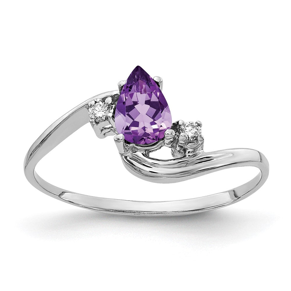 14k White Gold 6x4mm Pear Amethyst Checker A Real Diamond ring