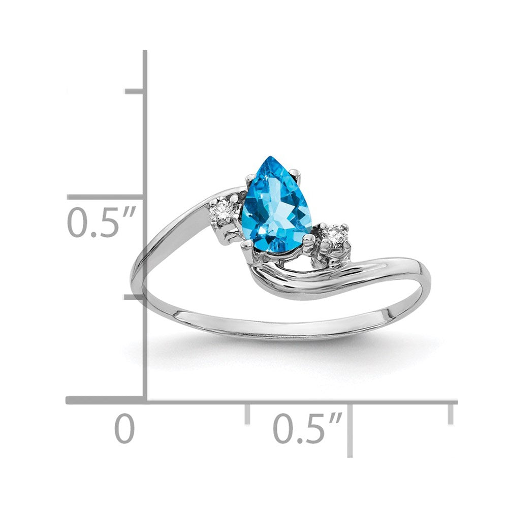 14k White Gold 6x4mm Pear Blue Topaz Checker VS Real Diamond ring