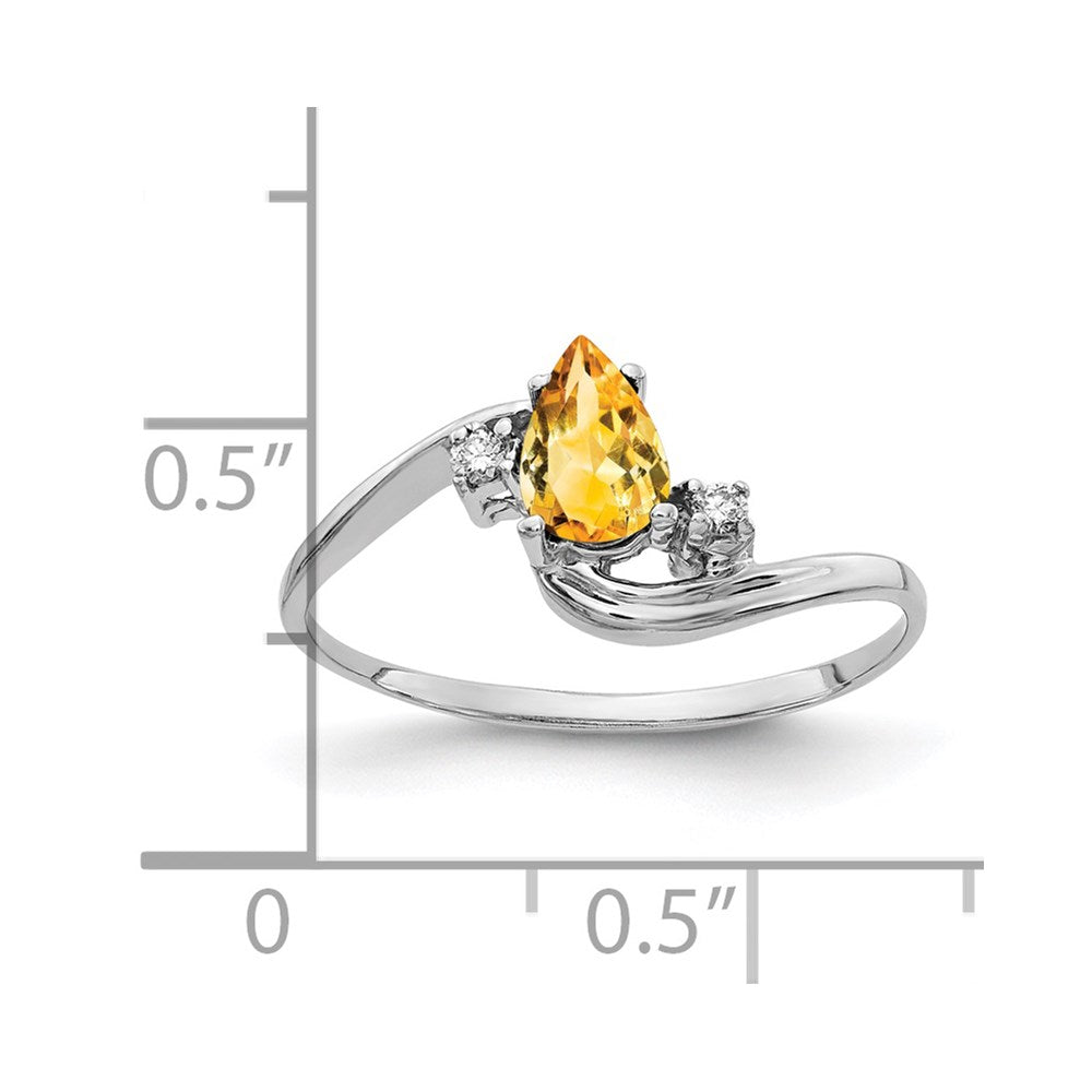 Solid 14k White Gold 6x4mm Pear Simulated Citrine ChecKer VS CZ Ring